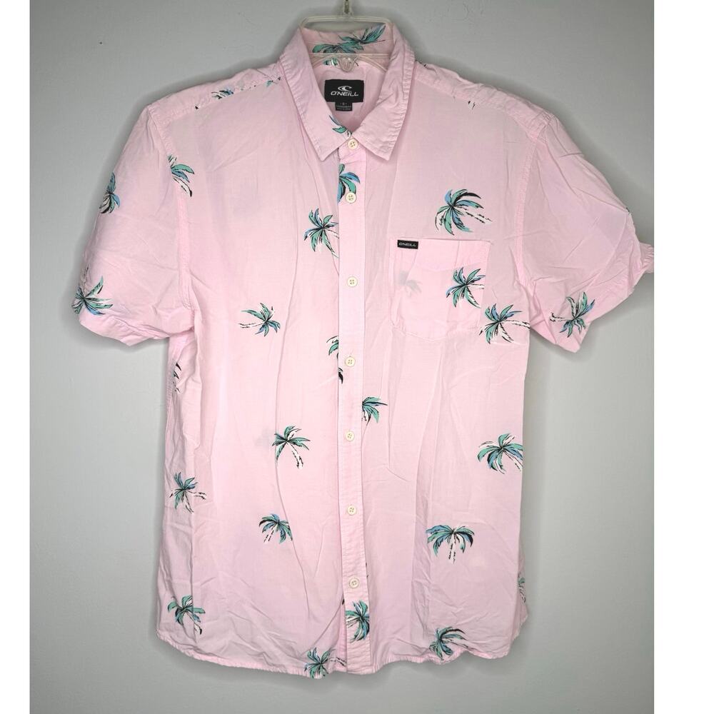 O’Neil Standard  Fit Pink Green Hawaiian Short Sleeve Button-up Shirt Mens Sz S